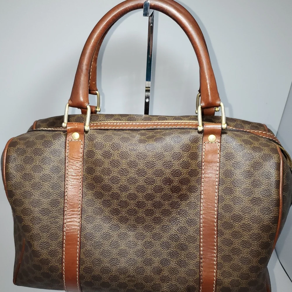 Celine Vintage Boston Bag  in Brown Macadame Coated  Canvas . - Picture 2 of 13